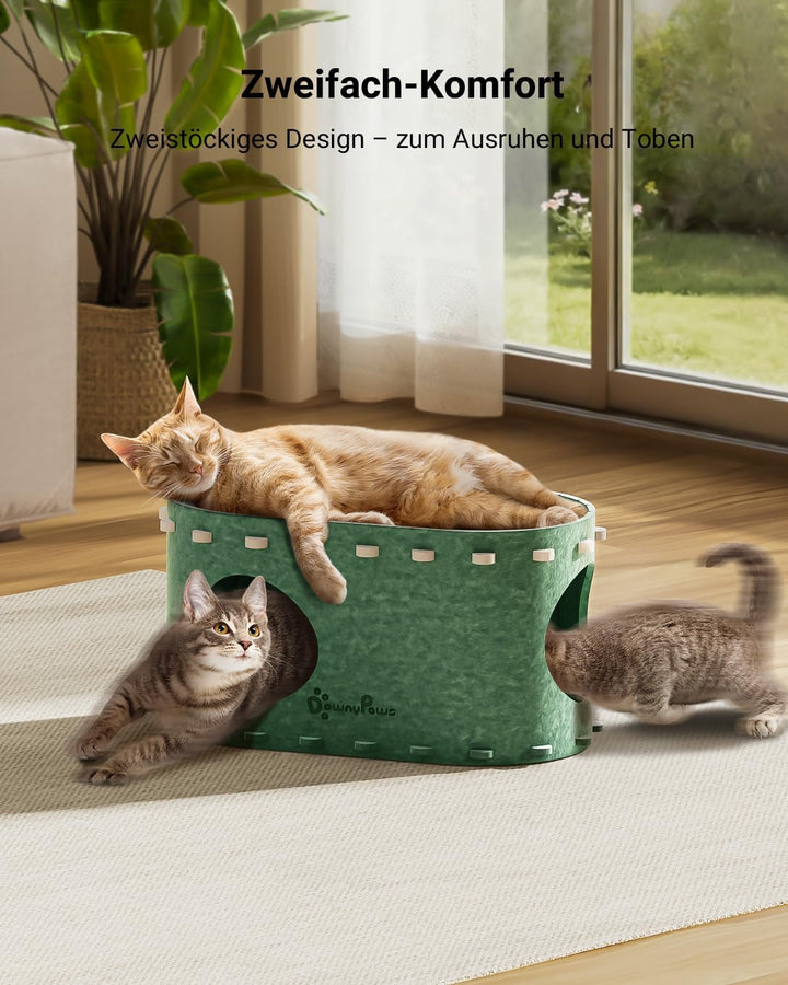 DownyPaws Katzenhöhle Filz, Katzenhaus aus Filz, Katzenbett, Katzenhöhle für Katzen, 58 x 33 x 30cm,