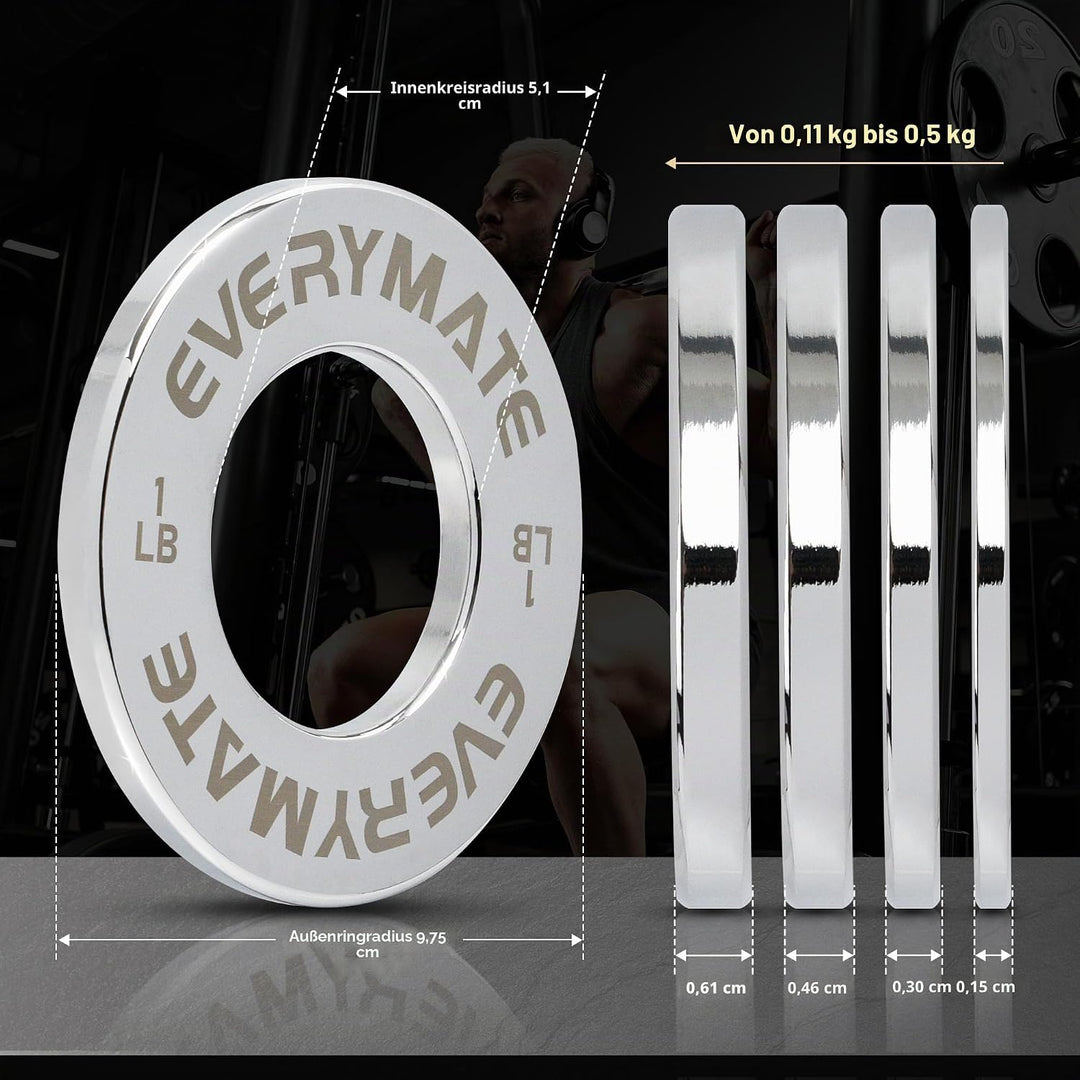 EVERYMATE Fractional Micro Hantelscheiben 8er Set Hantelscheibe Paar 0,1kg 0,2kg 0,3kg 0,5kg für Oly