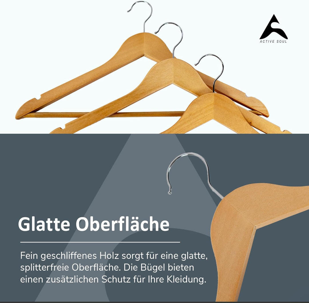 A ACTIVE SOUL – Kleiderbügel Holz 20er Set – Holzkleiderbügel mit Einkerbungen für Kleider & Mittels