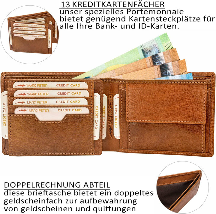 Marc Peter Oslo Geldbörse Herren Leder Rustikale Bräune mit RFID Schutz I Echtleder Portemonnaie Gro