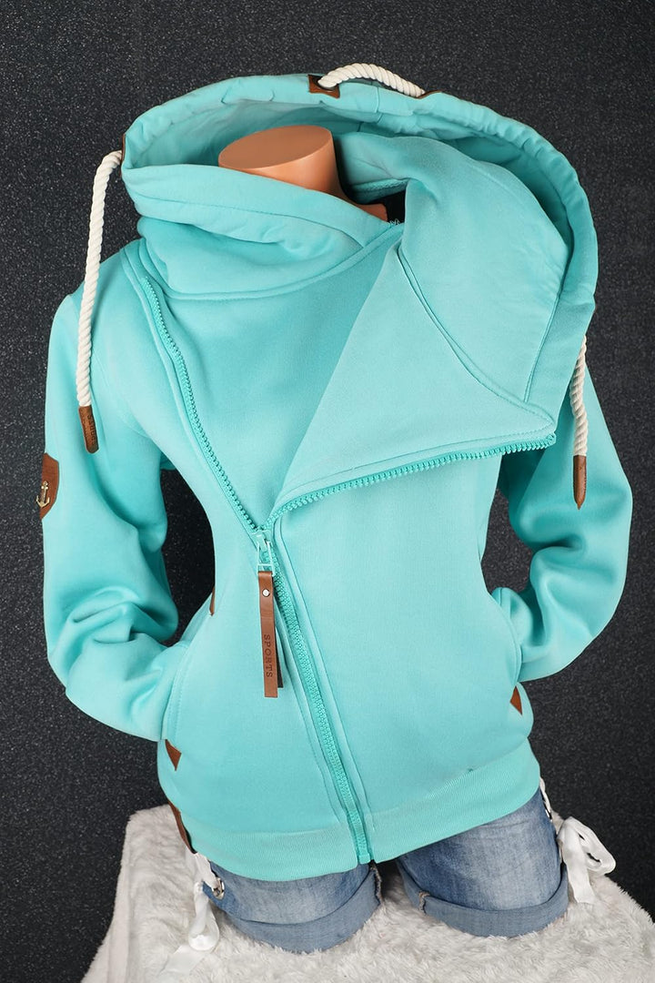 VIN TE Damen Sweat Jacke XXL Kapuze Hoodie Übergangsjacke Fleece gefüttert schräger Reissverschluss