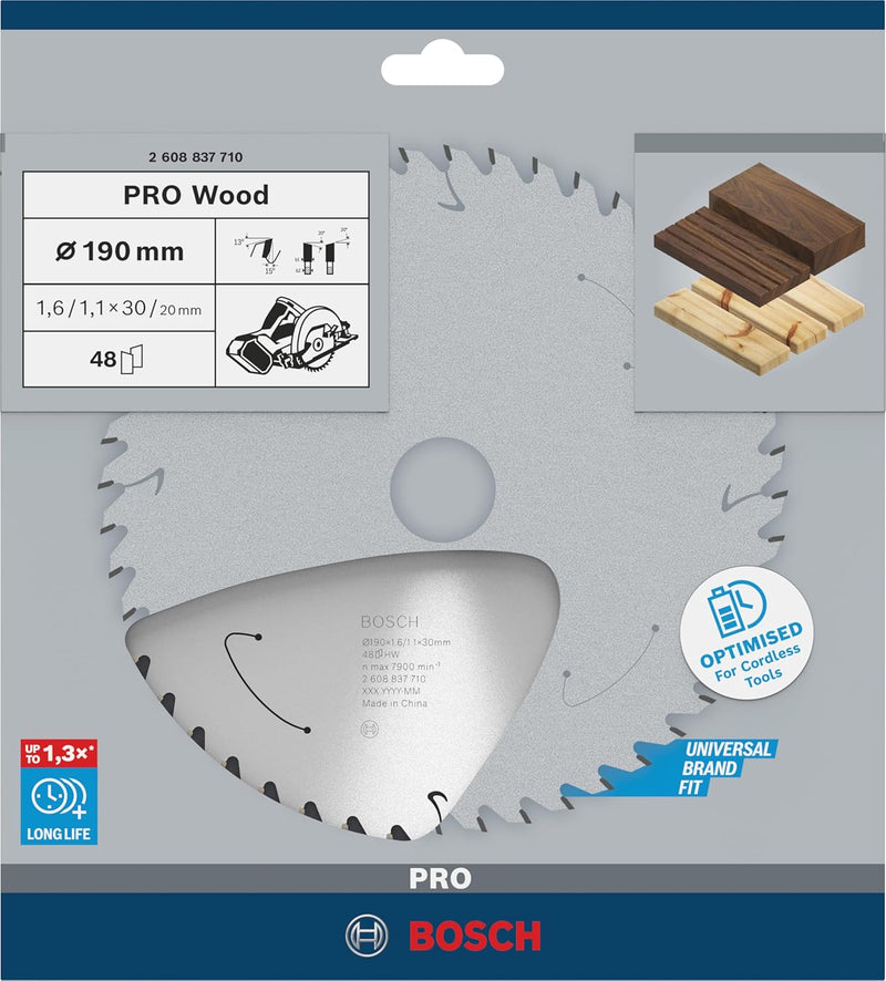 Bosch Accessories 1x Kreissägeblatt Standard for Wood (Holz, Sägeblatt Ø 190 x 30 x 1,6 mm, 48 Zähne