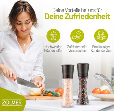 ZOLMER® Gewürzmühlen 2er Set mit verstellbarem Keramikmahlwerk – Edle Salzmühle & Pfeffermühle aus h