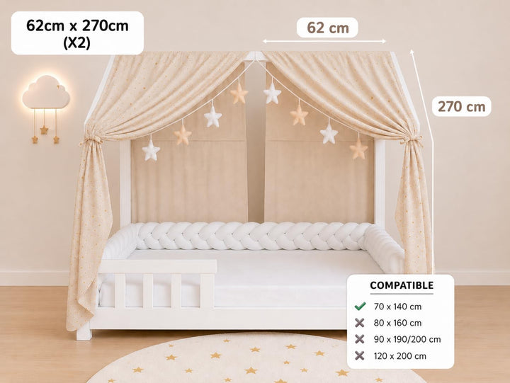 YellowNest Hausbett Himmel (2er Pack) - 100% Baumwolle - Betthimmel Hausbett aus Musselin (2er Pack)