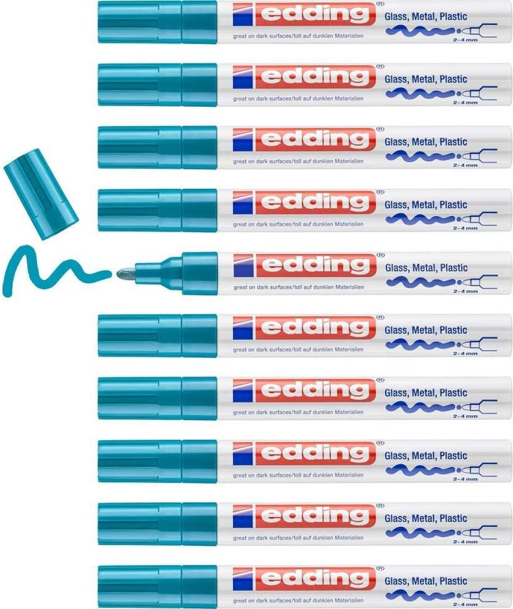 edding 750 Glanzlackmarker - hellblau - 10 Lackmarker - Rundspitze 2-4 mm - Lackstift für Glas, Stei