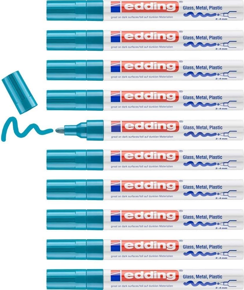edding 750 Glanzlackmarker - hellblau - 10 Lackmarker - Rundspitze 2-4 mm - Lackstift für Glas, Stei