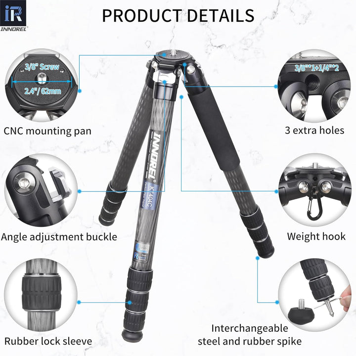 INNOREL KT404C Kompaktes Stativ aus 10 Lagen Kohlefaser Professionelles 40mm Rohr für Digitale DSLR-