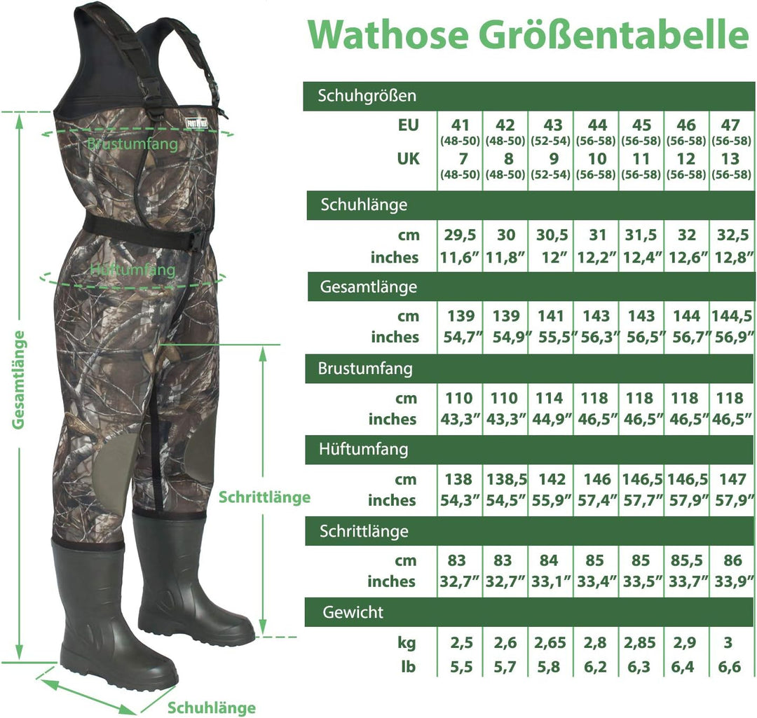 Wathose Neopren 5mm Herren Anglerhose mit Eva Stiefel Gr 41-47 wasserdichte Watthosen Fischer Teich