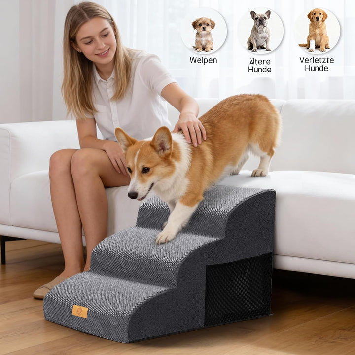 Thihome Hundetreppe 3 Stufen, rutschfeste Haustiertreppe für Kleine Hunde, Waschbarer Hundetreppe 40