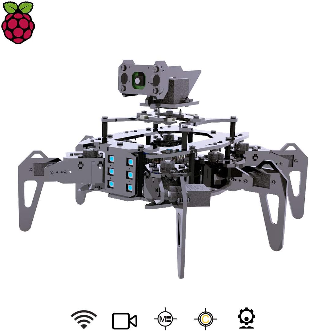 Adeept RaspClaws Hexapod Spider Robot Kit für Raspberry Pi 4/3 Modell B+/B, STEAM Crawling Robot, Op