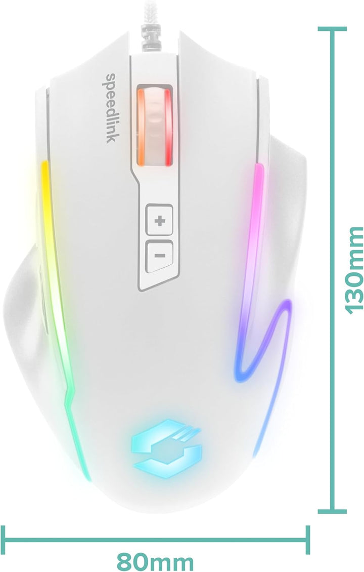Speedlink DECUS NX - RGB Gaming Maus mit Kabel, bis 12800dpi, Programmierbar, Dauerfeuer Taste, USB