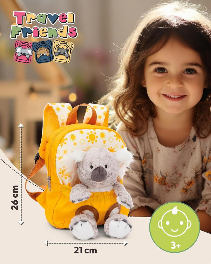 NICI Kinderrucksack gelb 2 in 1 mit Kuscheltier Koala 25cm - Kindergartenrucksack Mädchen &amp; Jungen -