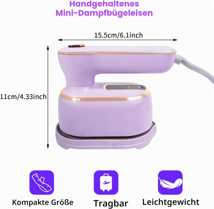 Hirsrian Dampfbügeleisen， Mini Dampfbügeleisen1000 W, Portable Bügeleisen Reise with Foldable Handle