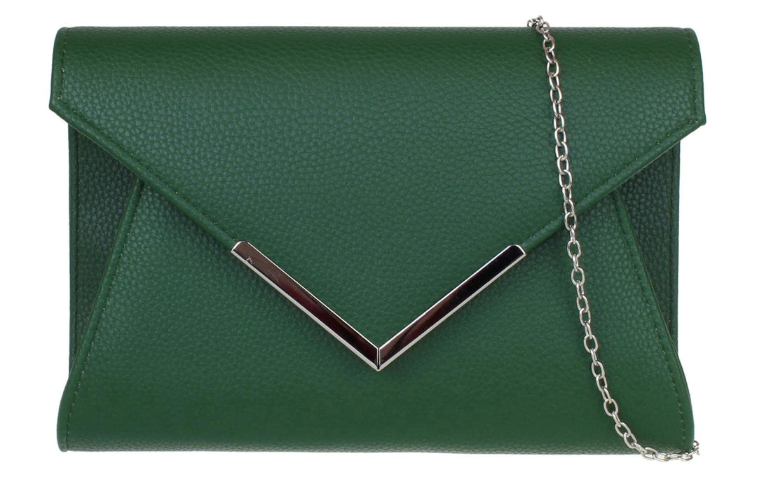 Girly Handbags Damen-Clutch aus Kunstleder mit metallischem Rahmen Dunkelgrün, Dunkelgrün
