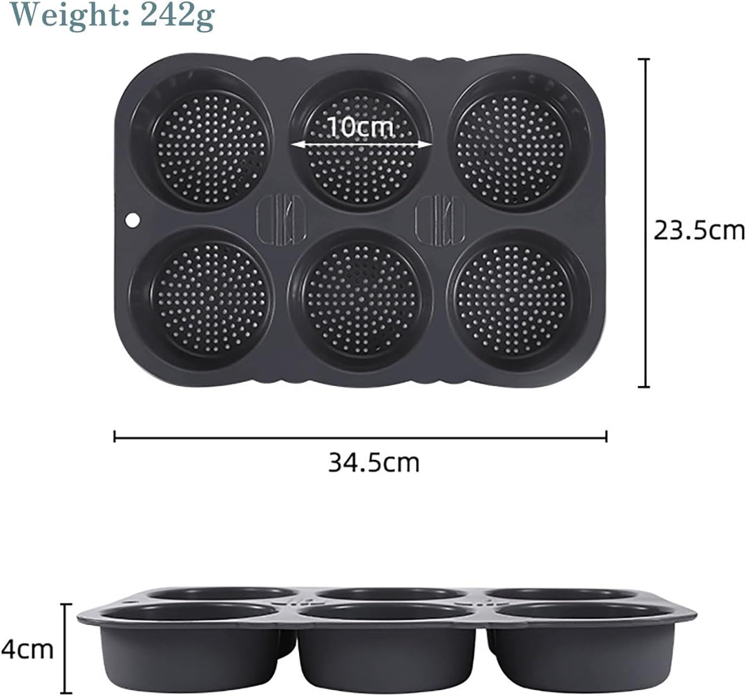 2er-Set Burgerbrötchenformen aus Silikon (6 Fächer pro Form, Ø 10 cm) - Backformen für Ofen & Mikrow