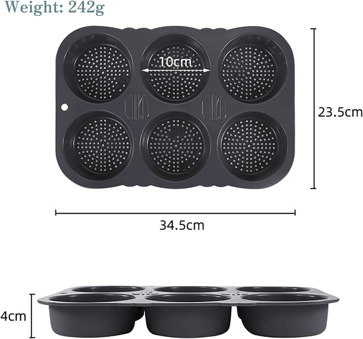 2er-Set Burgerbrötchenformen aus Silikon (6 Fächer pro Form, Ø 10 cm) - Backformen für Ofen & Mikrow