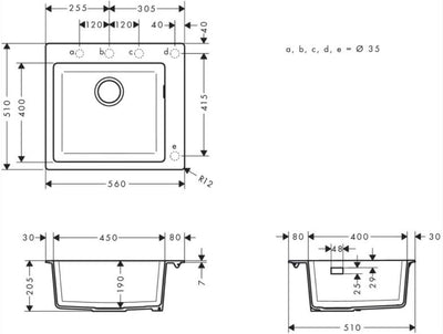 hansgrohe Küchen-/SilicaTec Granitspüle (Einbau Spülbecken 450mm für 600mm Unterschrank) graphitschw