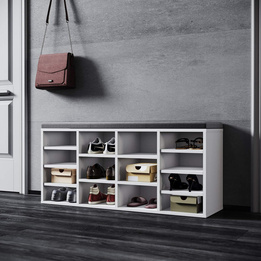 SONNI Schuhschrank mit Sitzbank, Schuhregal Weiss Holz, mit verstelbaren Einlegeböden, mit Stauraum