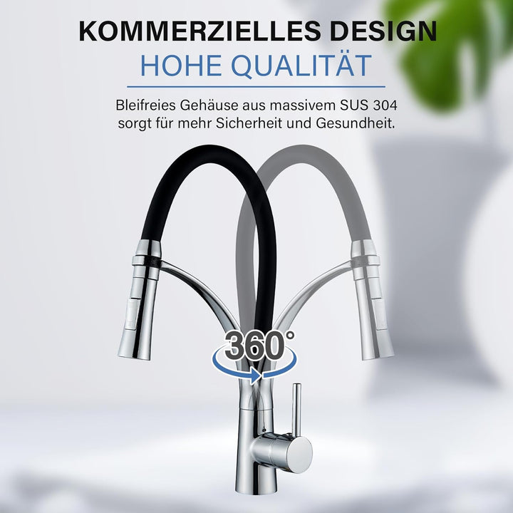Hoher Bogen Küchenarmatur mit 2 Wasserstrahlarten Brause ausziehbar,Einhebelmischer Hochdruck Armatu