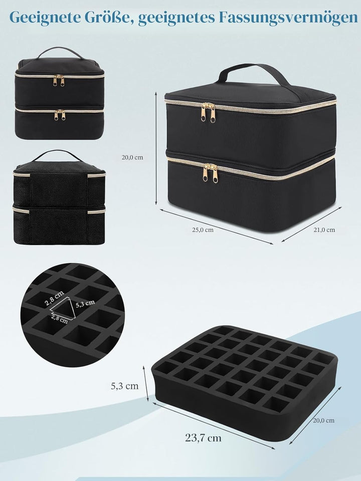 Yokilly Make-up-Tasche,Doppellagige Reisetasche,Nagellack-Organizer Für 30 Flaschen(15ml) Und Eine N