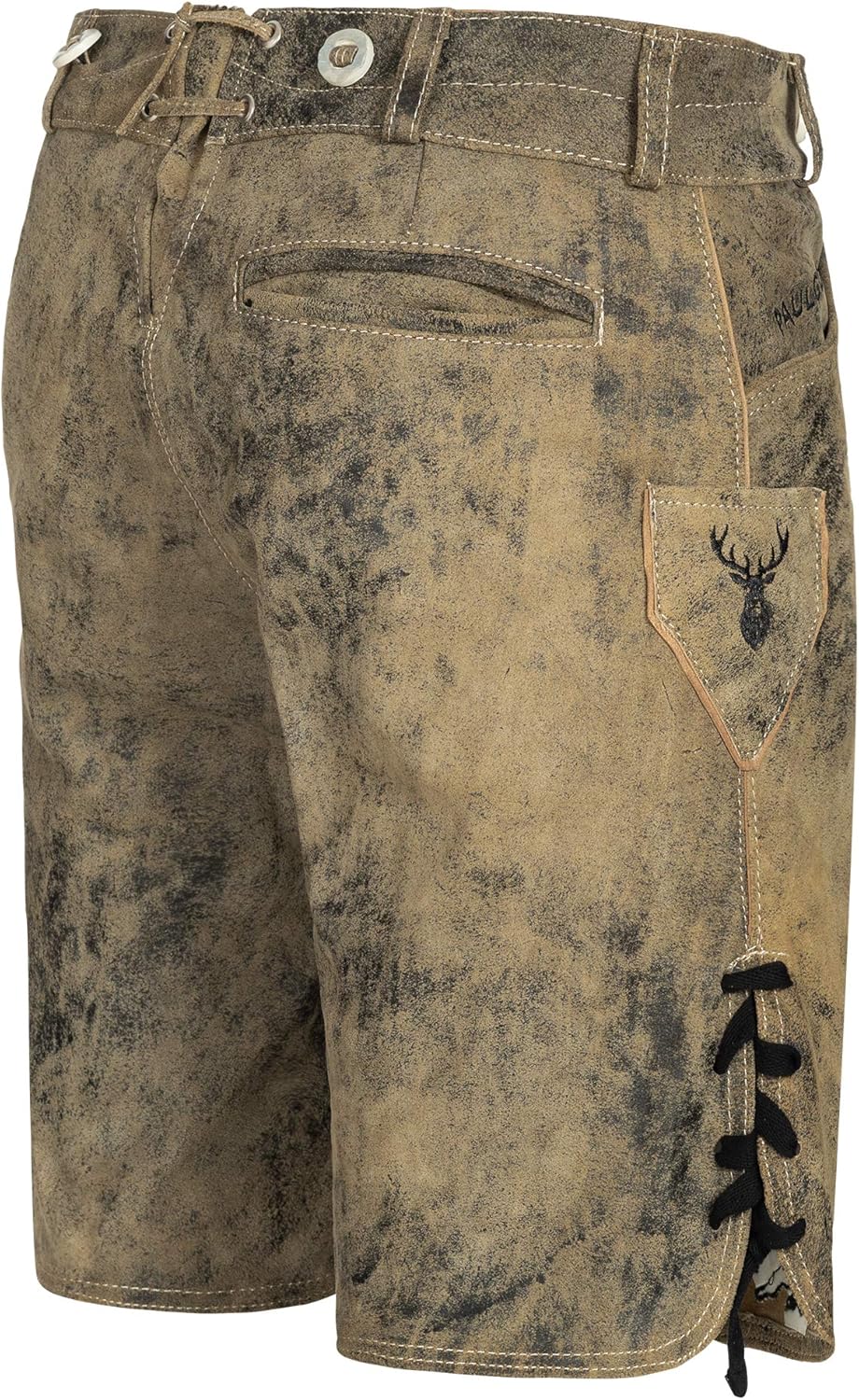 PAULGOS Herren Trachten Lederhose HK5-ANTIK + Träger, Echtes Leder, Gr. 44-60, Krokodilgrün