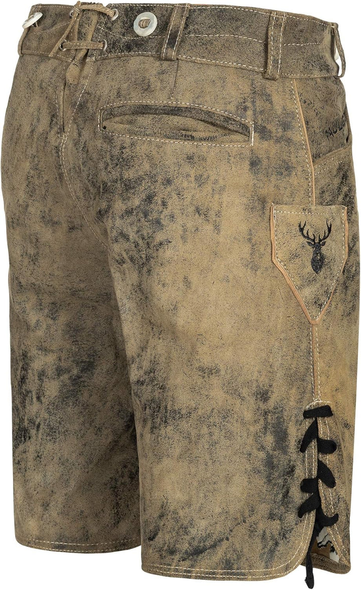 PAULGOS Herren Trachten Lederhose HK5-ANTIK + Träger, Echtes Leder, Gr. 44-60, Krokodilgrün