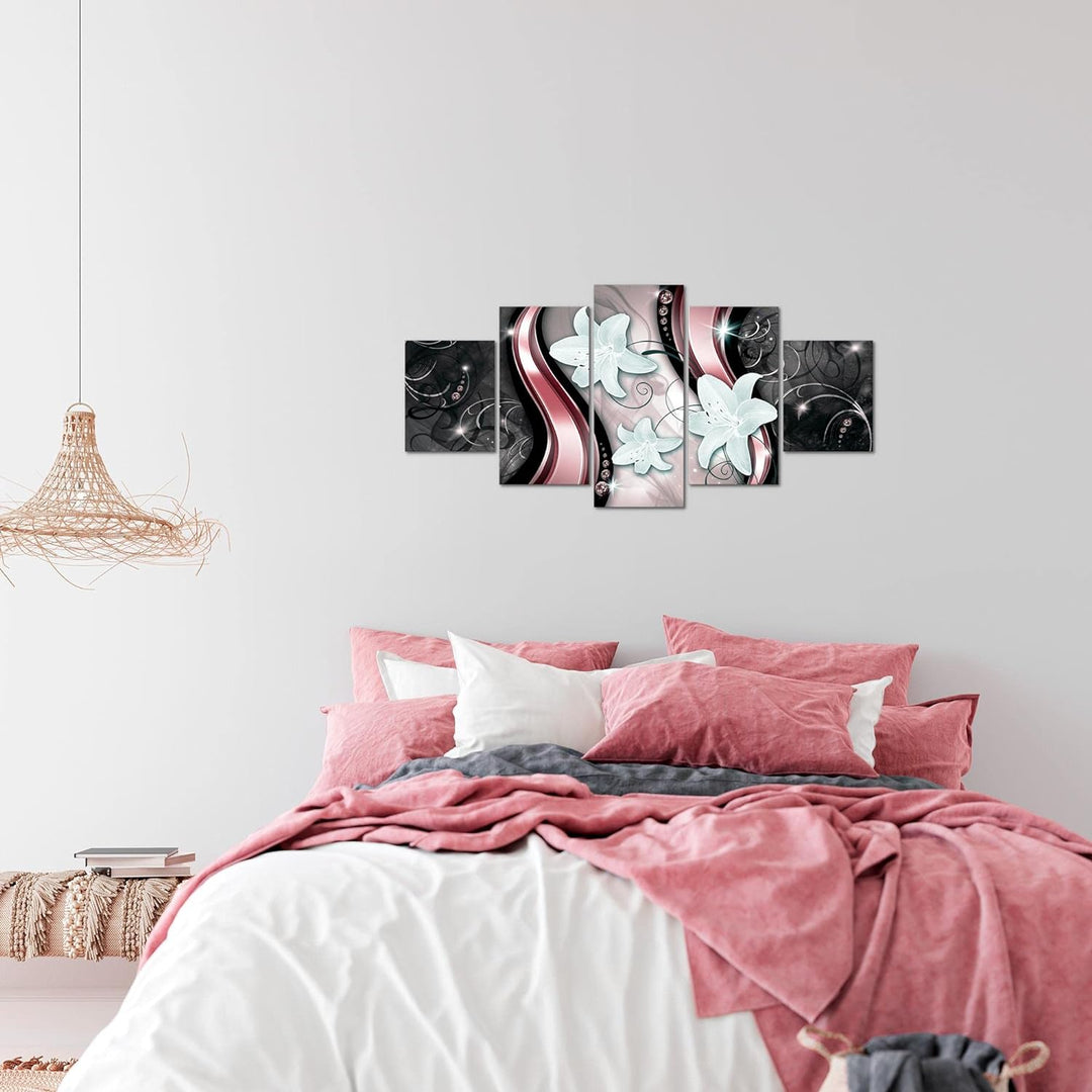 Runa Art Wandbilder Blumen Lilien 5 Teilig Bild auf Vlies Leinwand Deko Wohnzimmer Abstrakt Rosa Sch