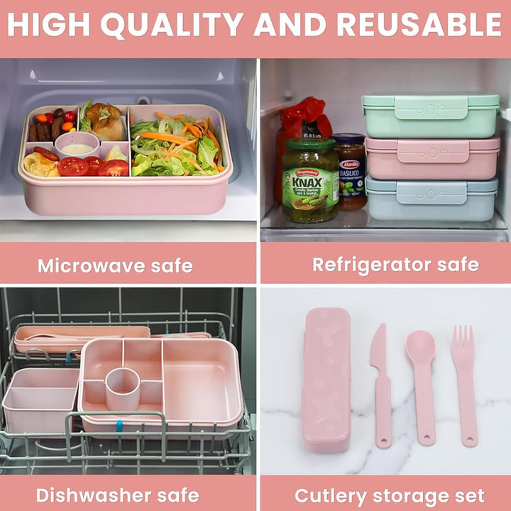 Bugucat Brotdose Kinder mit 5 Fächern 1300ML, Auslaufsicher Lunchbox Kinder, Bento Box Brotdosen mit