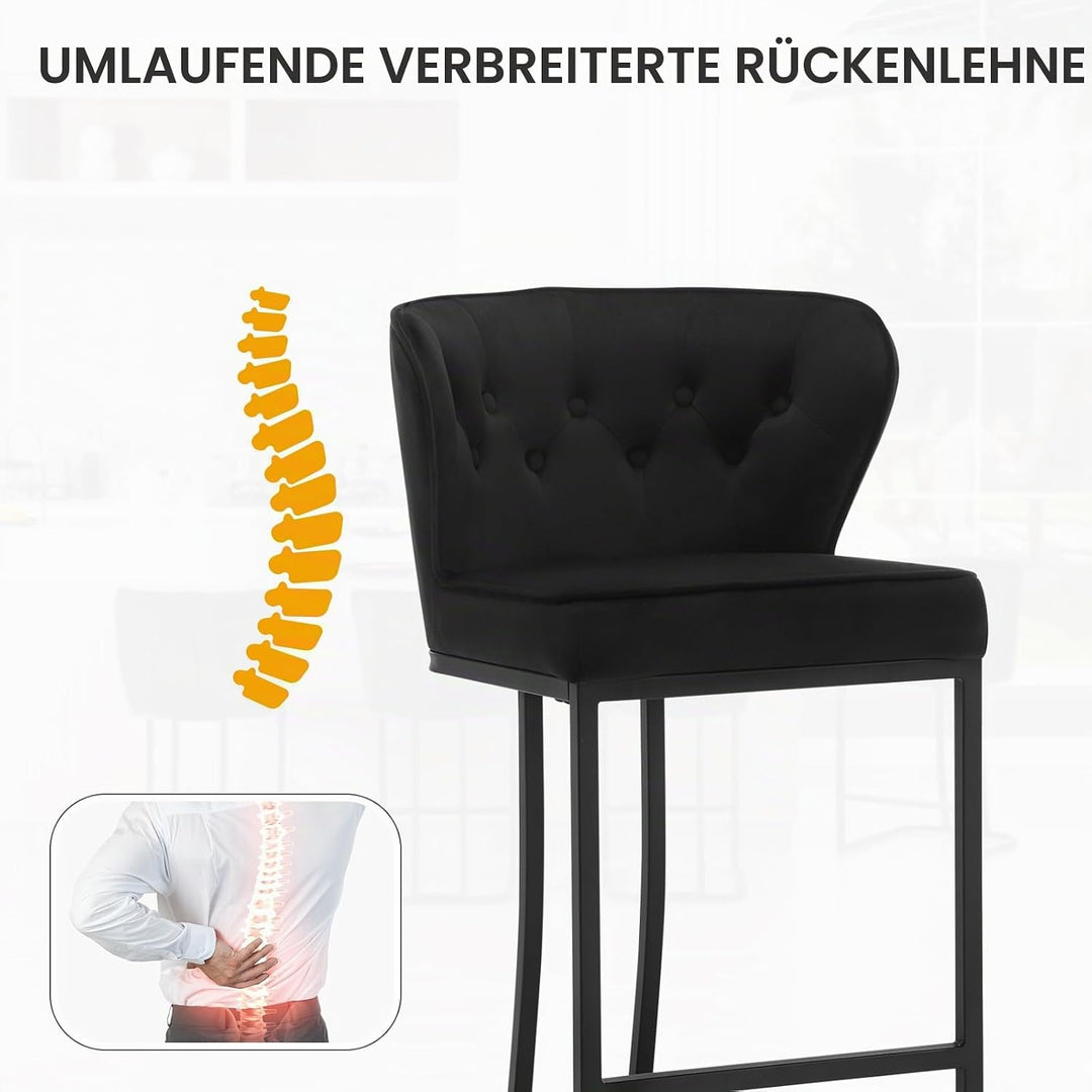 WOLTU Barhocker 2er Set, Barstuhl mit Rückenlehne, Bistrohocker, Schwarz | Tresenhocker, Design-Hock