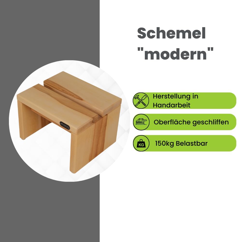 myduct - moderner Tritthocker, Hocker, Schemel, Fussbank, Holzhocker aus Massivholz mit Griffmulde