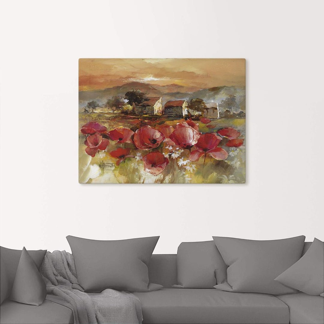 ARTland Leinwandbilder Wandbild Bild auf Leinwand 60x45 cm Wanddeko Toskana Landschaft Italien Mohnb