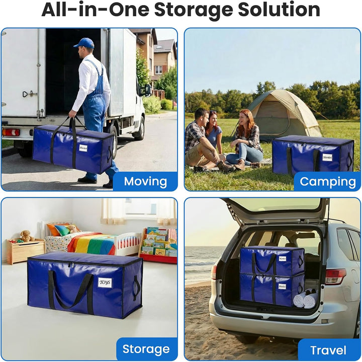 RICHER HOUSE 90L Grosse Aufbewahrungstasche wasserdichte, 2 Stück Heavy-Duty Umzugstaschen mit Reiss