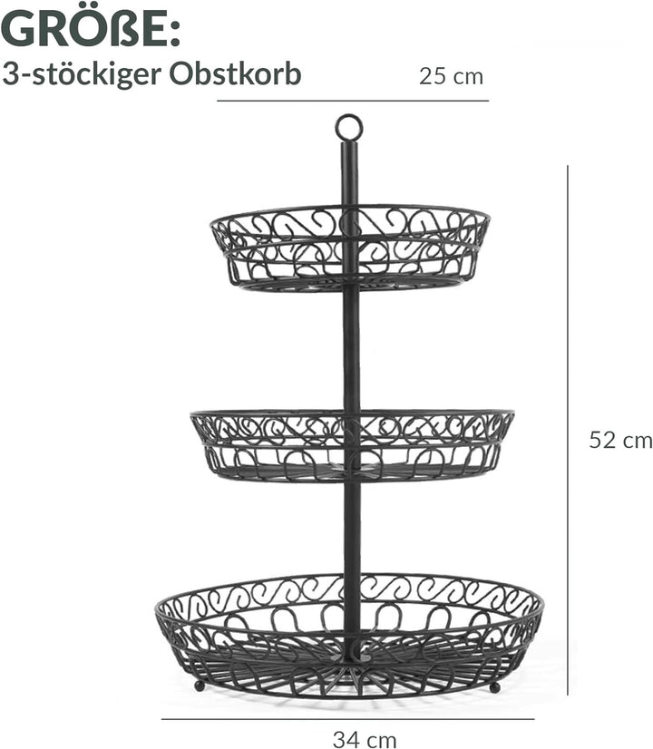Chefarone Obst Etagere 3 Etagen - Etagere Obst für mehr Platz auf der Arbeitsplatte - dekorativer Ob