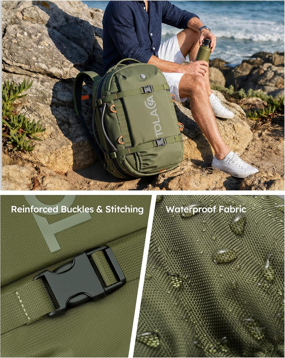 Tolaccea Reiserucksack, Handgepäck Rucksack Flugzeug, TSA-Freundlicher Laptop Rucksack 15,6 Zoll, Er
