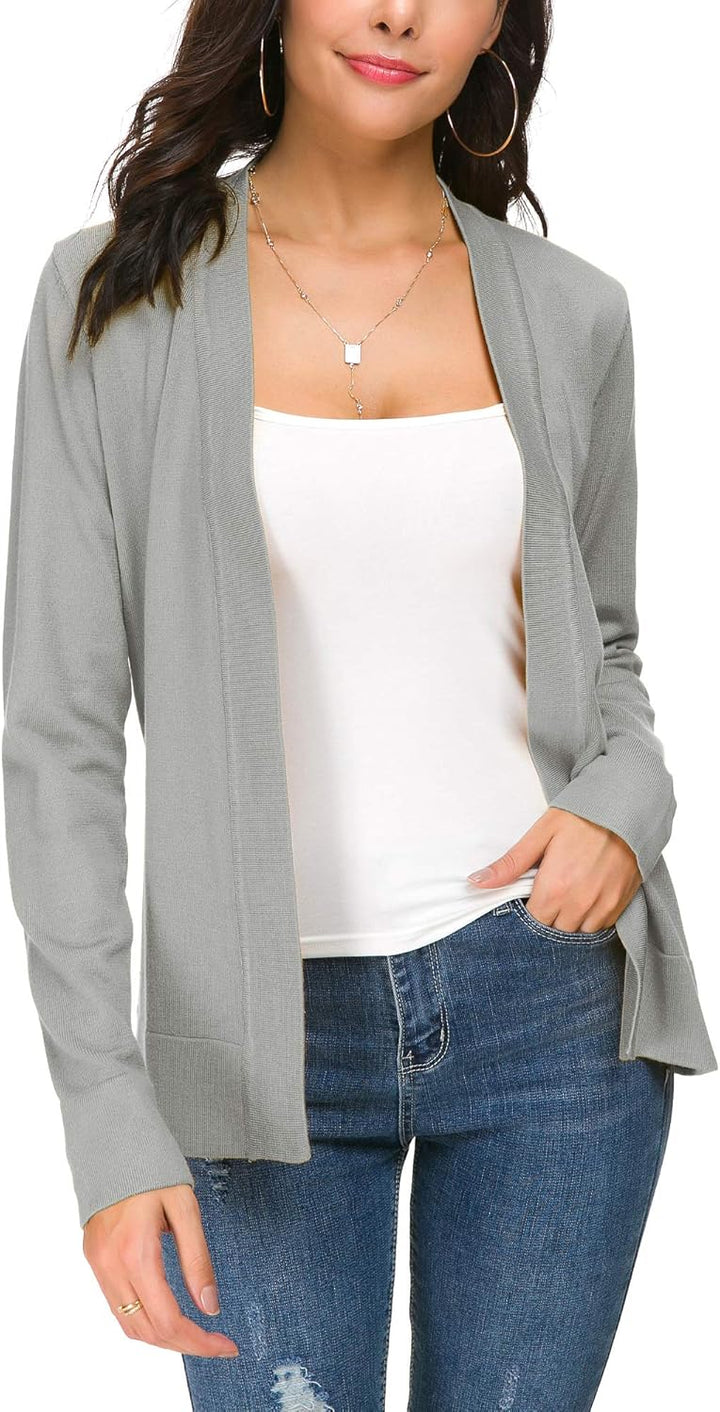 EXCHIC Damen Elegant Langarm Elastisch Strickjacke Cardigan Casual Leicht V-Ausschnitt Gestrickt Bla