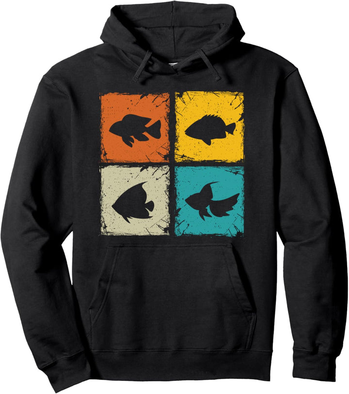 Retro squares fish - aquarium tank fish keeper Pullover Hoodie