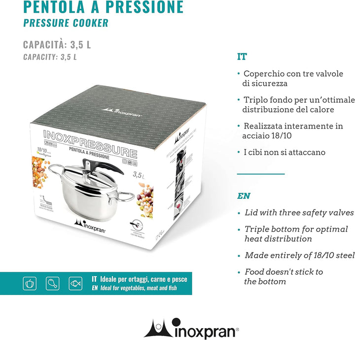 INOXPRAN Pentola Pressione Kochtopf Druck, Edelstahl, 32 x 21 x 21 cm, Stahl, 21 cm