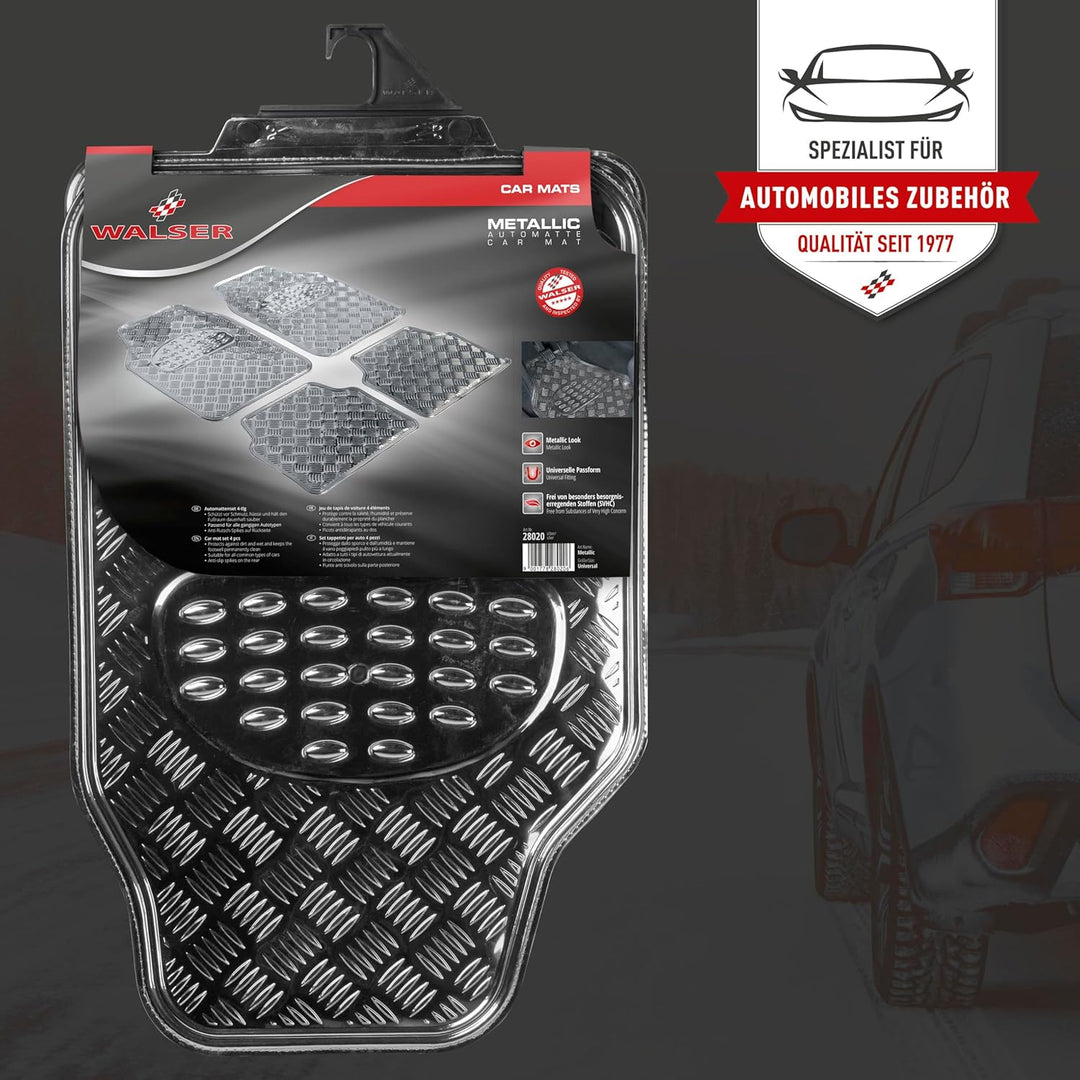 WALSER Gummimatten, Universal Automatte Metallic, Fussmatten Komplettset Riffelblech, Schutzmatte Si