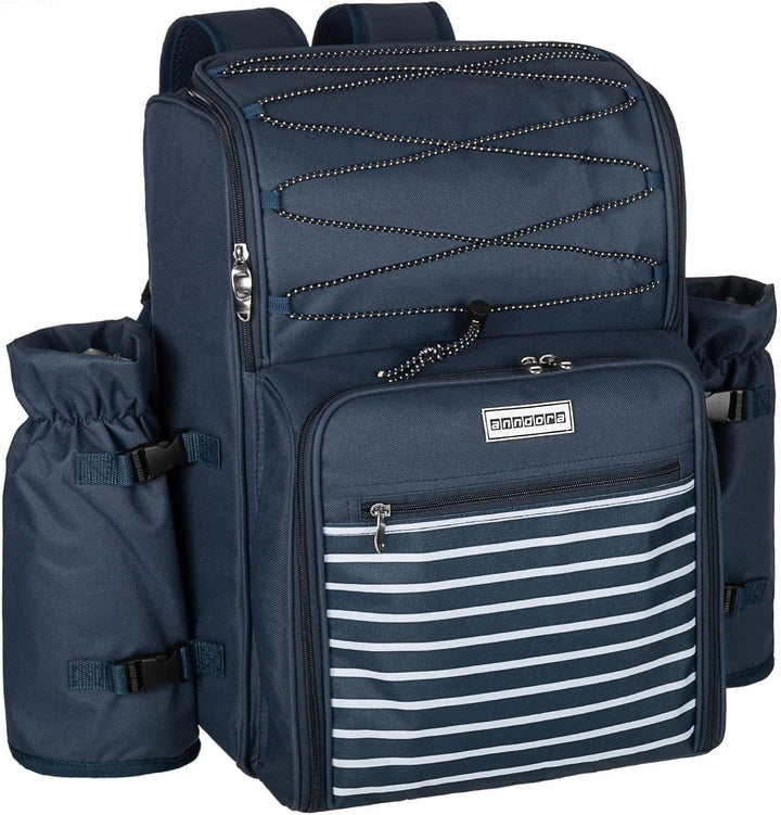 anndora Picknickrucksack mit Kühlfach Zubehör 29-teilig - blau weiss Navy Blau Weiss