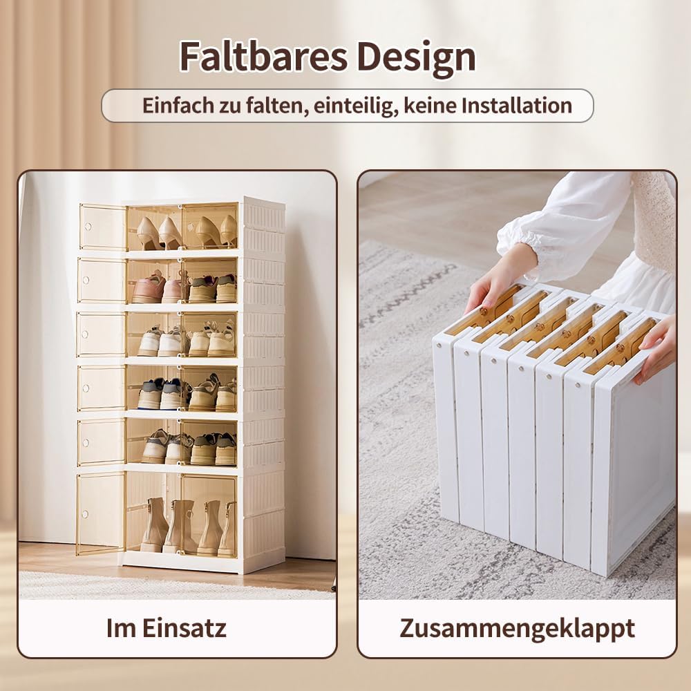 OHMG 6 Lagen Schuhboxen, Aufbewahrungsboxen für Schuhe, aus Kunststoff, transparent, stapelbar, falt