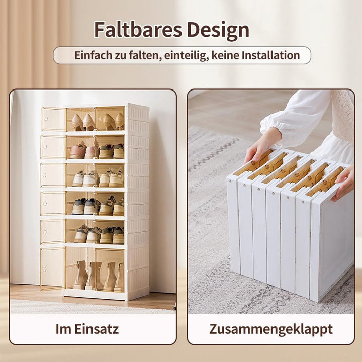 OHMG 6 Lagen Schuhboxen, Aufbewahrungsboxen für Schuhe, aus Kunststoff, transparent, stapelbar, falt