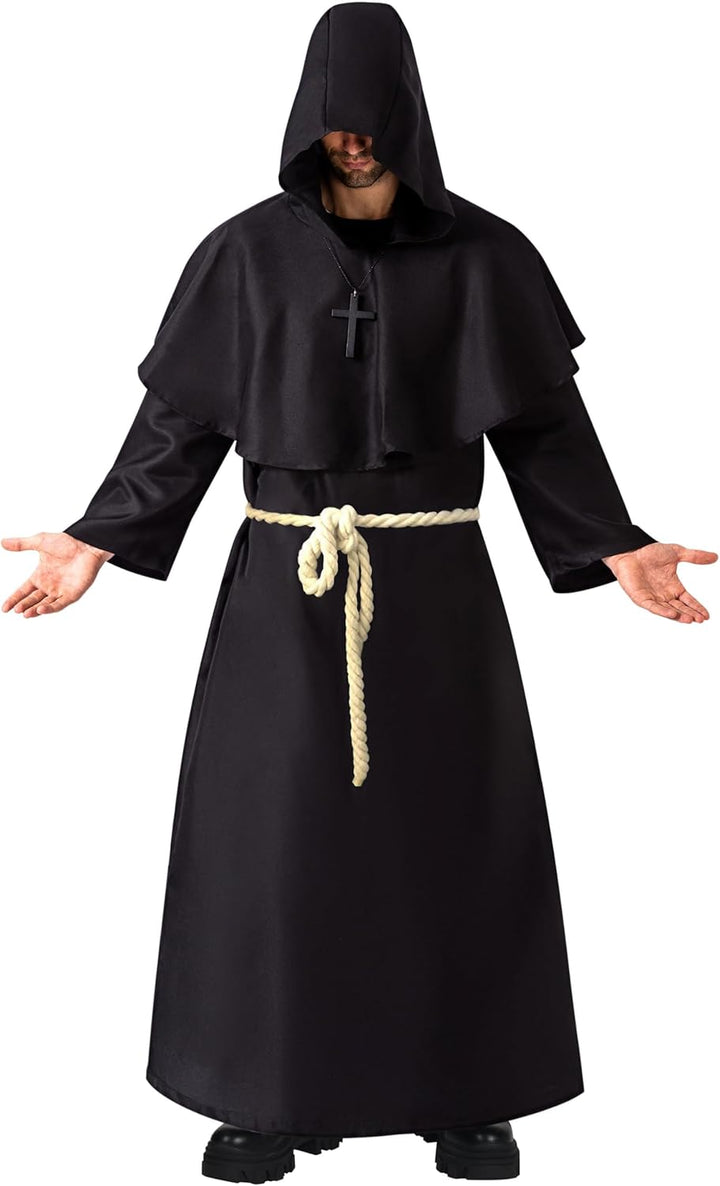 Spooktacular Creations Robe Mönch Kostüm mit Kapuze für Erwachsene Halloween Kostüm Priester Kostüm