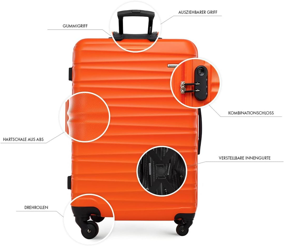 WITTCHEN Reisekoffer Rollkoffer Trolley Grosser Koffer Handgepäck Hartschale aus ABS mit 4 Spinner-R