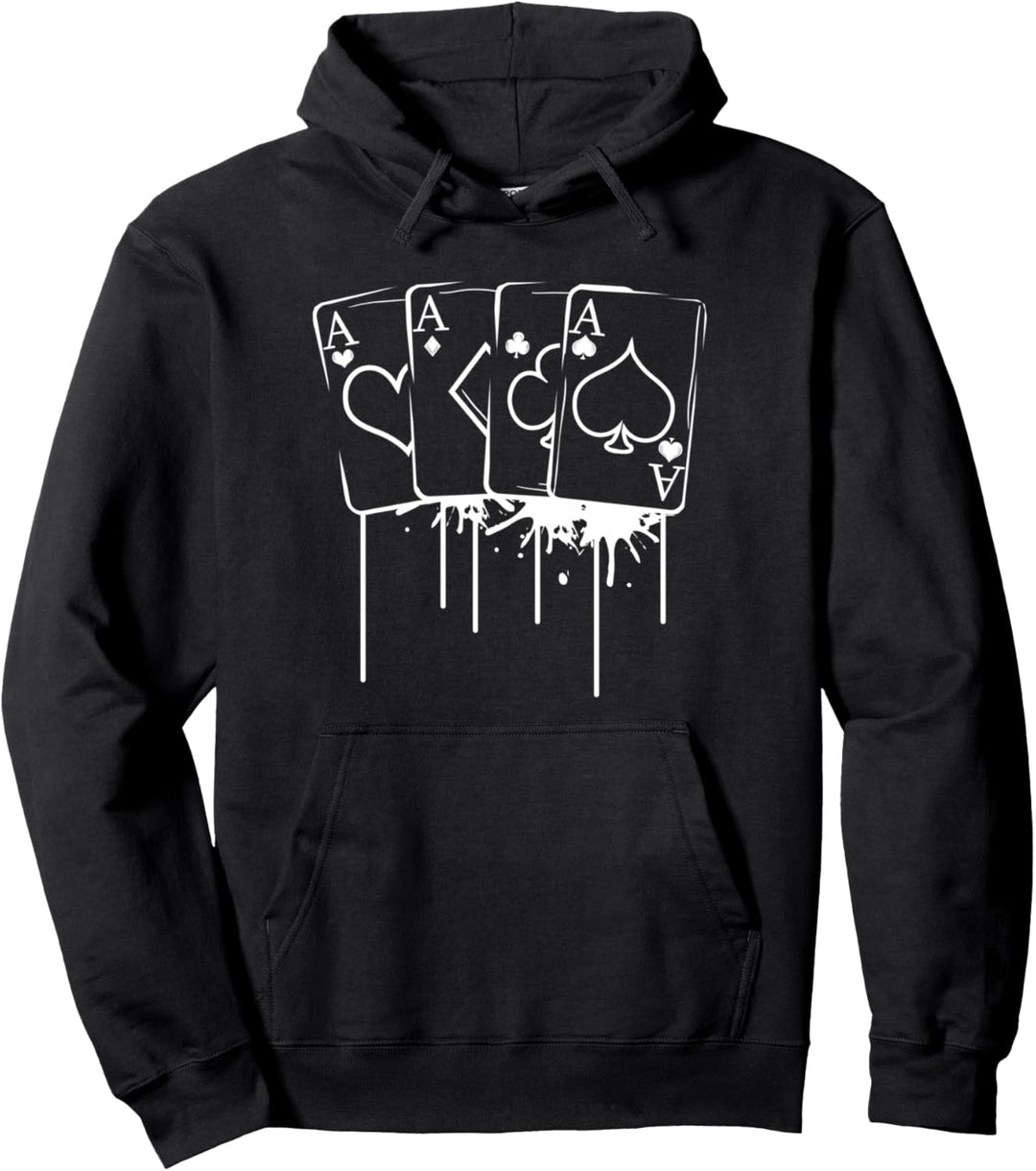 Four Aces White Splatter Outline Cool Suit Poker Player Gift Pullover Hoodie