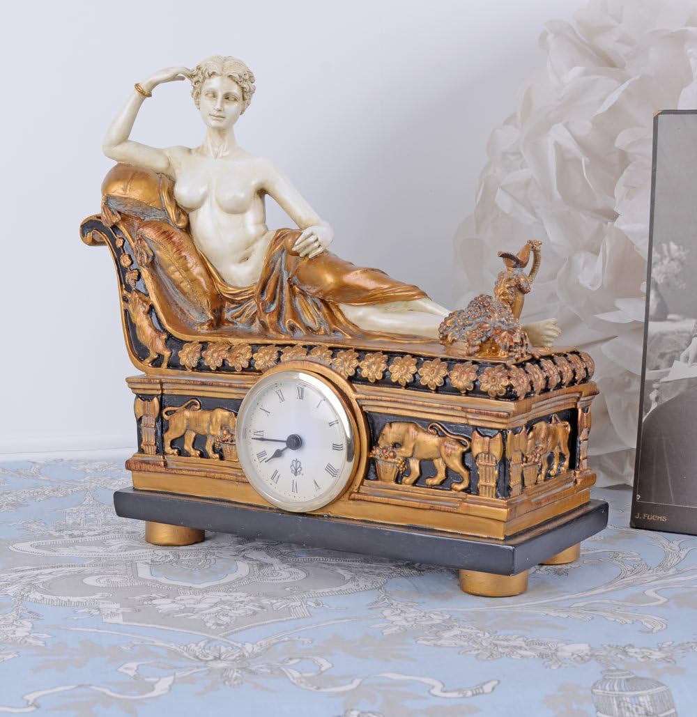 Figürliche Kaminuhr Aphrodite auf Recamiere Empire Stil IS024 Palazzo Exklusiv