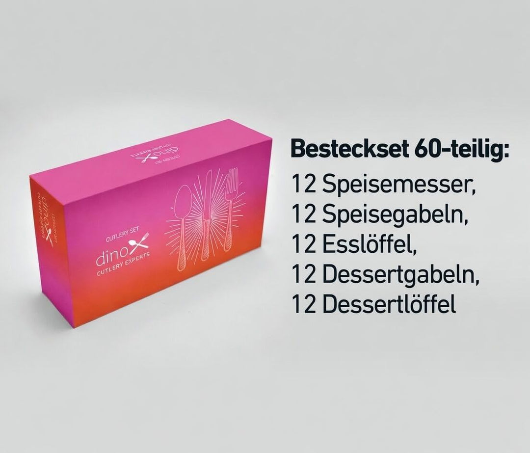 DINOX PORTO Besteckset - 60 - teilig aus Edelstahl für 12 Personen - Klassisches Design, Spülmaschin