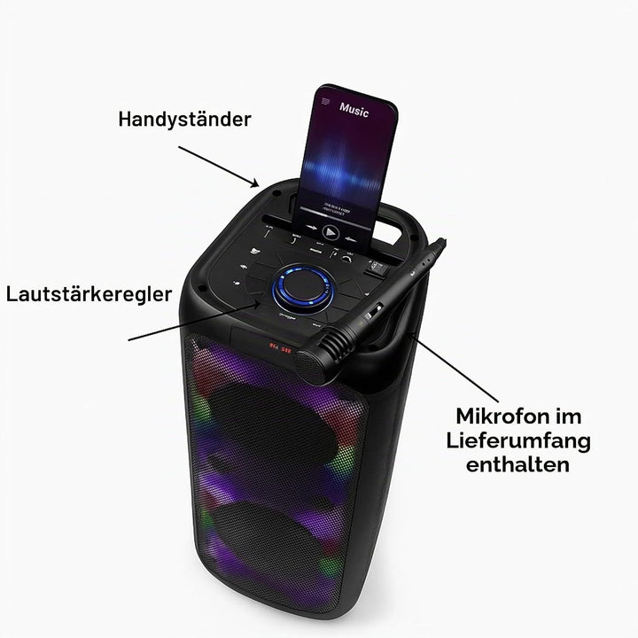 INTEMPO EE7515BLKSTKEU7 Bluetooth Karaoke Lautsprecher - Party-Stereolautsprecher mit Kabelmikrofon,