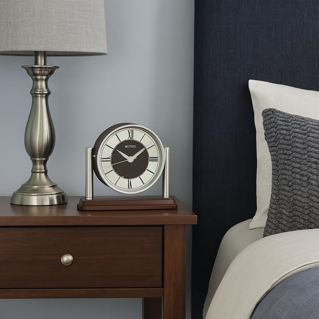 Seiko Clocks Tischuhr Silber-braun Aluminium Holz