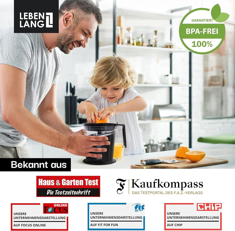 LEBENLANG Saftpresse elektrisch 800ml & Verstellbares Sieb - Orangenpresse, Zitruspresse, Zitronenpr