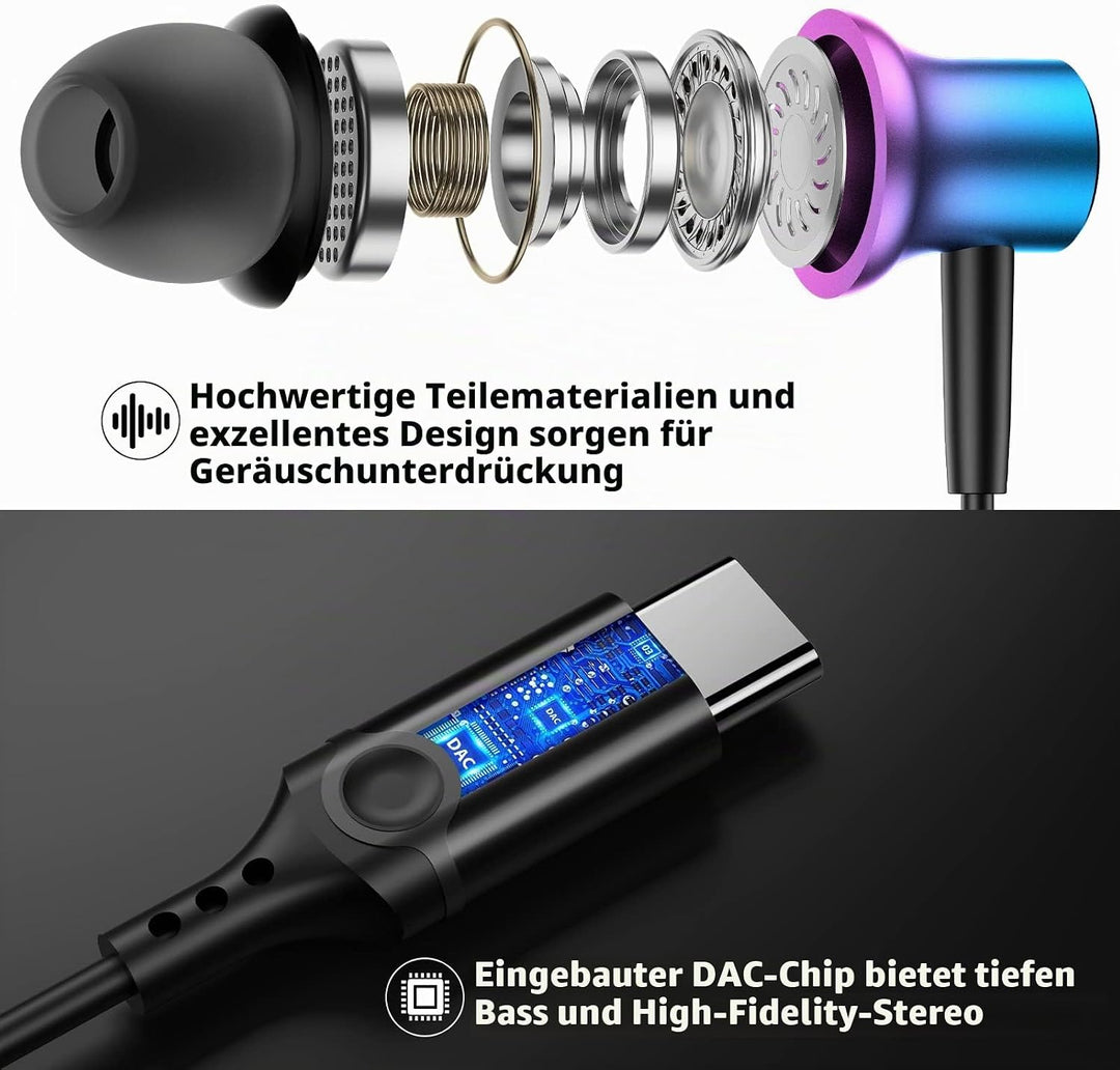 USB C Kopfhörer für Samsung Galaxy A36 A56 A26 A17 5G A57 A37 A35 A55 S26 S25 Pixel 10 9 Kopfhörer m